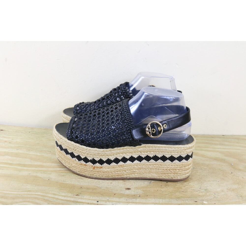 Tory Burch Shoes Womens 9.5M Black Leather Dandy Espadrille Platform Sandals